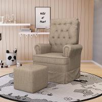 Poltrona De Amamentação Balanço E Puff Laura Base Madeira Linho Bege Tb193 G01 - D'rossi - 7