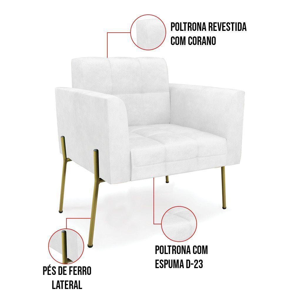 Poltrona Pé De Ferro Dourado Para Sala Kit 2 Elisa Corano D03 - D'rossi Cor Branco - 3