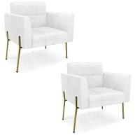Poltrona Pé De Ferro Dourado Para Sala Kit 2 Elisa Corano D03 - D'rossi Cor Branco - 1