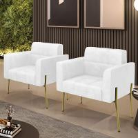 Poltrona Pé De Ferro Dourado Para Sala Kit 2 Elisa Corano D03 - D'rossi Cor Branco - 6