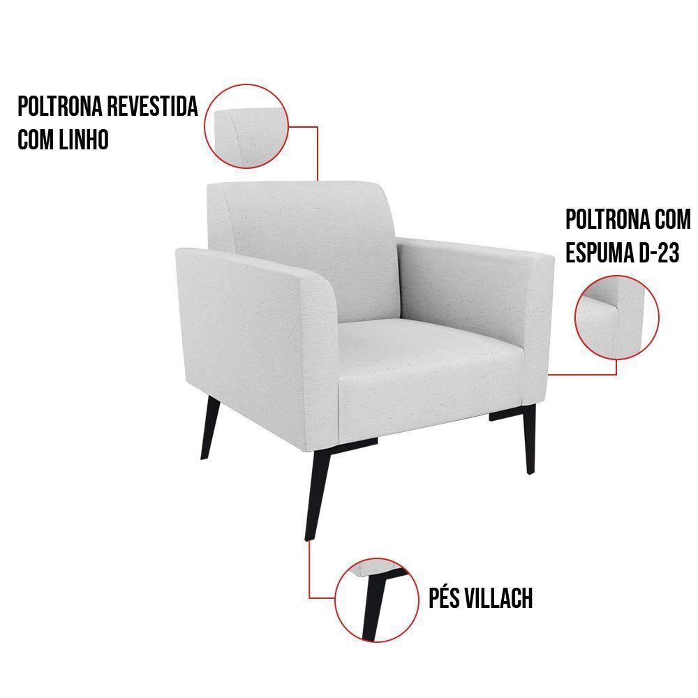 Kit 2 Poltronas Pés Villach Marisa Linho Cinza A05 D03 - D'rossi - 3