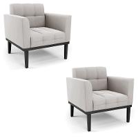 Poltrona Base De Madeira Fixa Preto Kit 2 Elisa Veludo Cinza D03 - D'rossi - 1