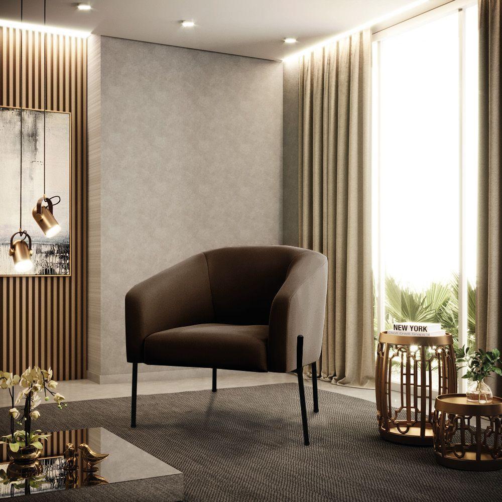 Poltrona Pé De Ferro Preto Kit 2 Stella Suede Marrom D03 - D'rossi - 6