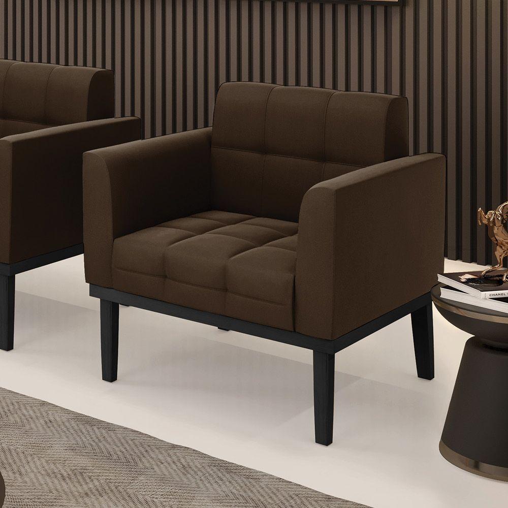 Poltrona Base De Madeira Fixa Preto Elisa Suede Marrom D03 - D'rossi - 3