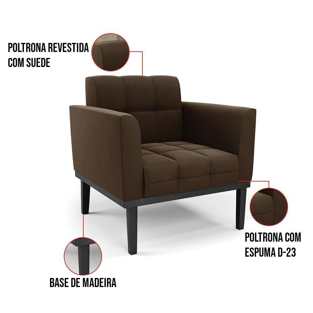Poltrona Base De Madeira Fixa Preto Elisa Suede Marrom D03 - D'rossi - 7