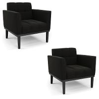 Poltrona Base De Madeira Fixa Preto Kit 2 Elisa Suede Preto D03 - D'rossi - 1