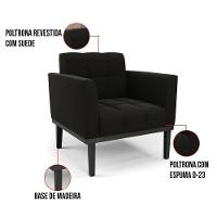 Poltrona Base De Madeira Fixa Preto Kit 2 Elisa Suede Preto D03 - D'rossi - 2