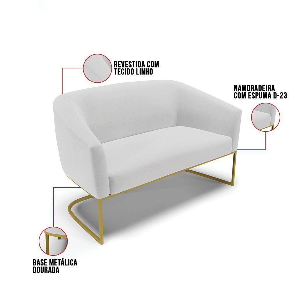 Namoradeira E 2 Poltronas Base Industrial Dourado Stella Linho Cinza A05 D03 - D'rossi - 5