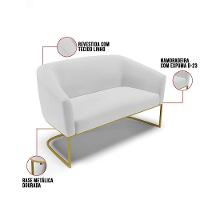 Namoradeira E 2 Poltronas Base Industrial Dourado Stella Linho Cinza A05 D03 - D'rossi - 5