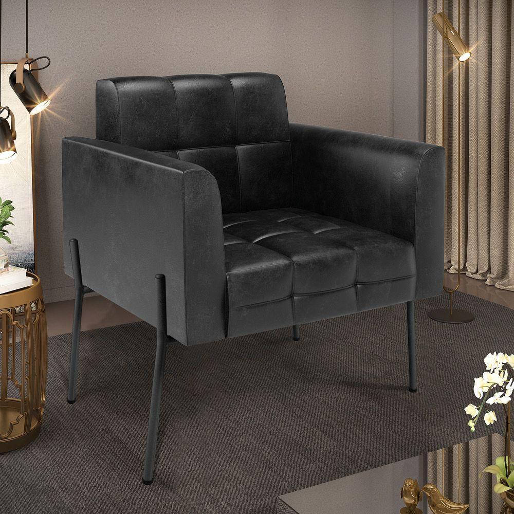 Poltrona Pé De Ferro Preto Para Sala Elisa Corano D03 - D'rossi Cor Preto - 6