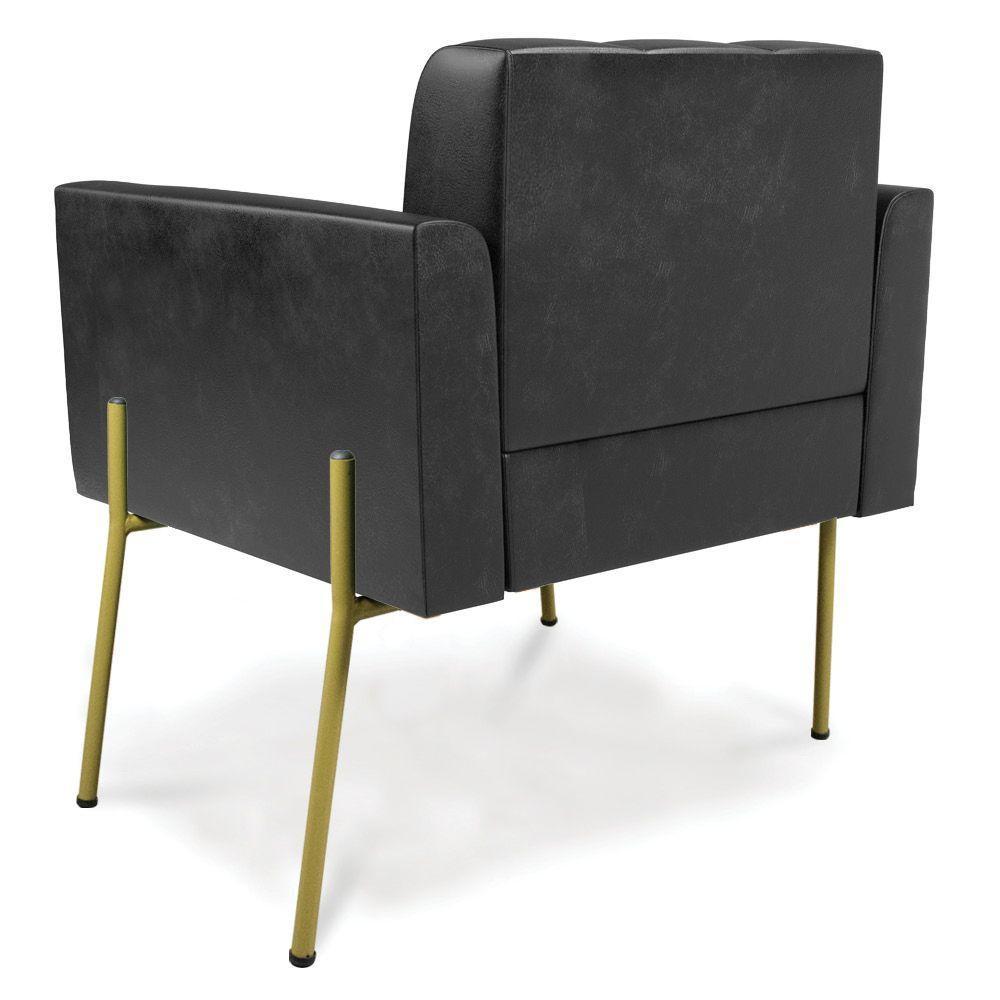 Poltrona Pé De Ferro Dourado Para Sala Kit 2 Elisa Corano D03 - D'rossi Cor Preto - 4