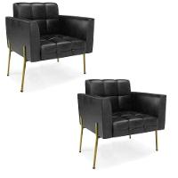 Poltrona Pé De Ferro Dourado Para Sala Kit 2 Elisa Corano D03 - D'rossi Cor Preto - 1