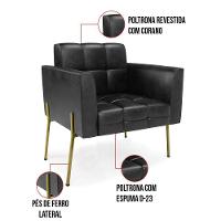 Poltrona Pé De Ferro Dourado Para Sala Kit 2 Elisa Corano D03 - D'rossi Cor Preto - 3