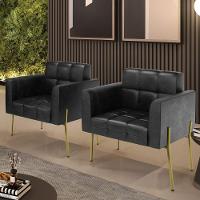 Poltrona Pé De Ferro Dourado Para Sala Kit 2 Elisa Corano D03 - D'rossi Cor Preto - 6