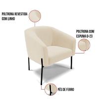 Poltrona Pé De Ferro Preto Kit 2 Stella Linho D03 - D'rossi Cor A19 Bege - 3
