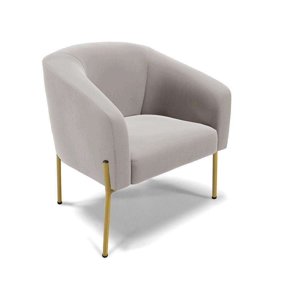 Poltrona Pé De Ferro Dourado Sala De Estar Stella Veludo D03 - D'rossi Cor Cinza - 1