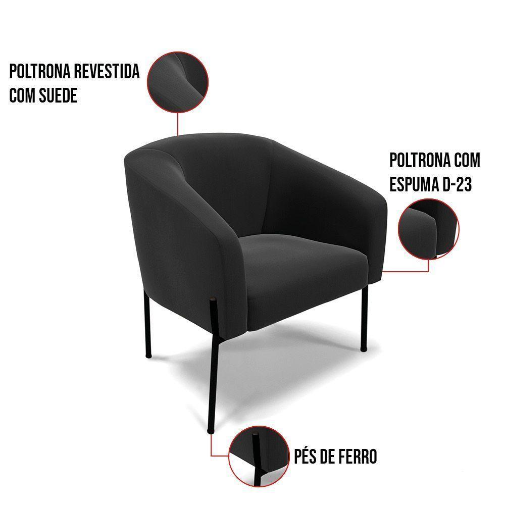 Poltrona Pé De Ferro Preto Sala De Estar Stella Suede D03 - D'rossi Cor Preto - 3