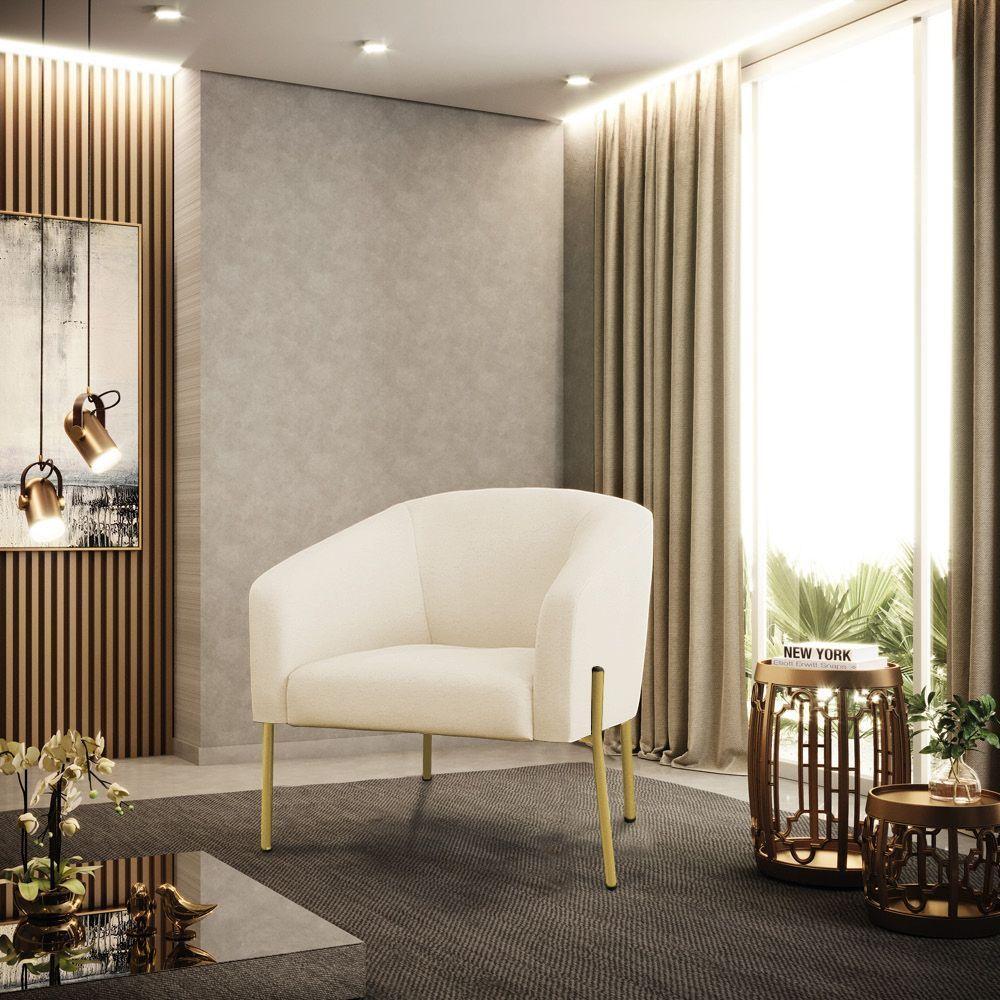 Poltrona Pé De Ferro Dourado Sala De Estar Stella Linho D03 - D'rossi Cor A19 Bege - 6