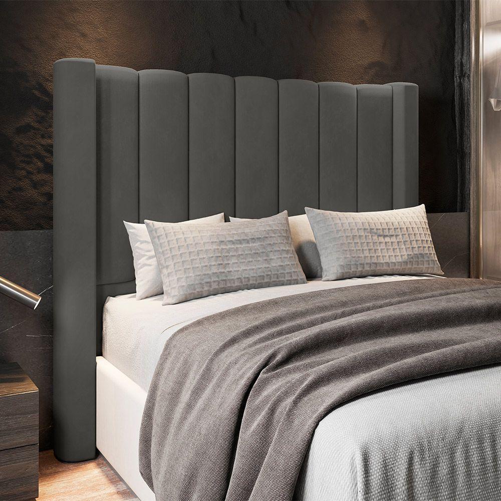 Cabeceira Para Cama Box Queen 160 Cm Rania Linho Cinza I02 - D'rossi - 5