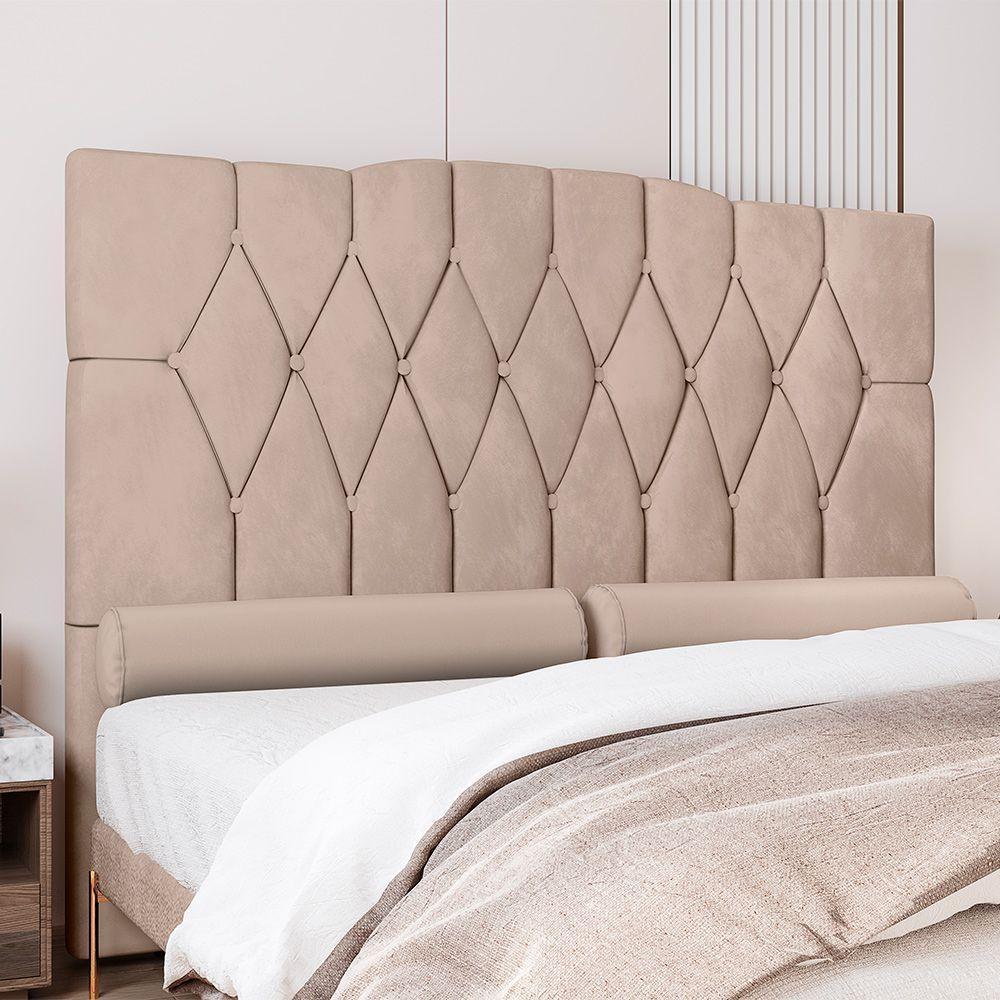 Cabeceira Para Cama Box Queen 160 Cm Amanda Veludo Bege I02 - D'rossi - 3