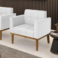 Poltrona Base De Madeira Fixa Castanho Elisa Corino D03 - D'rossi Cor Branco - 6