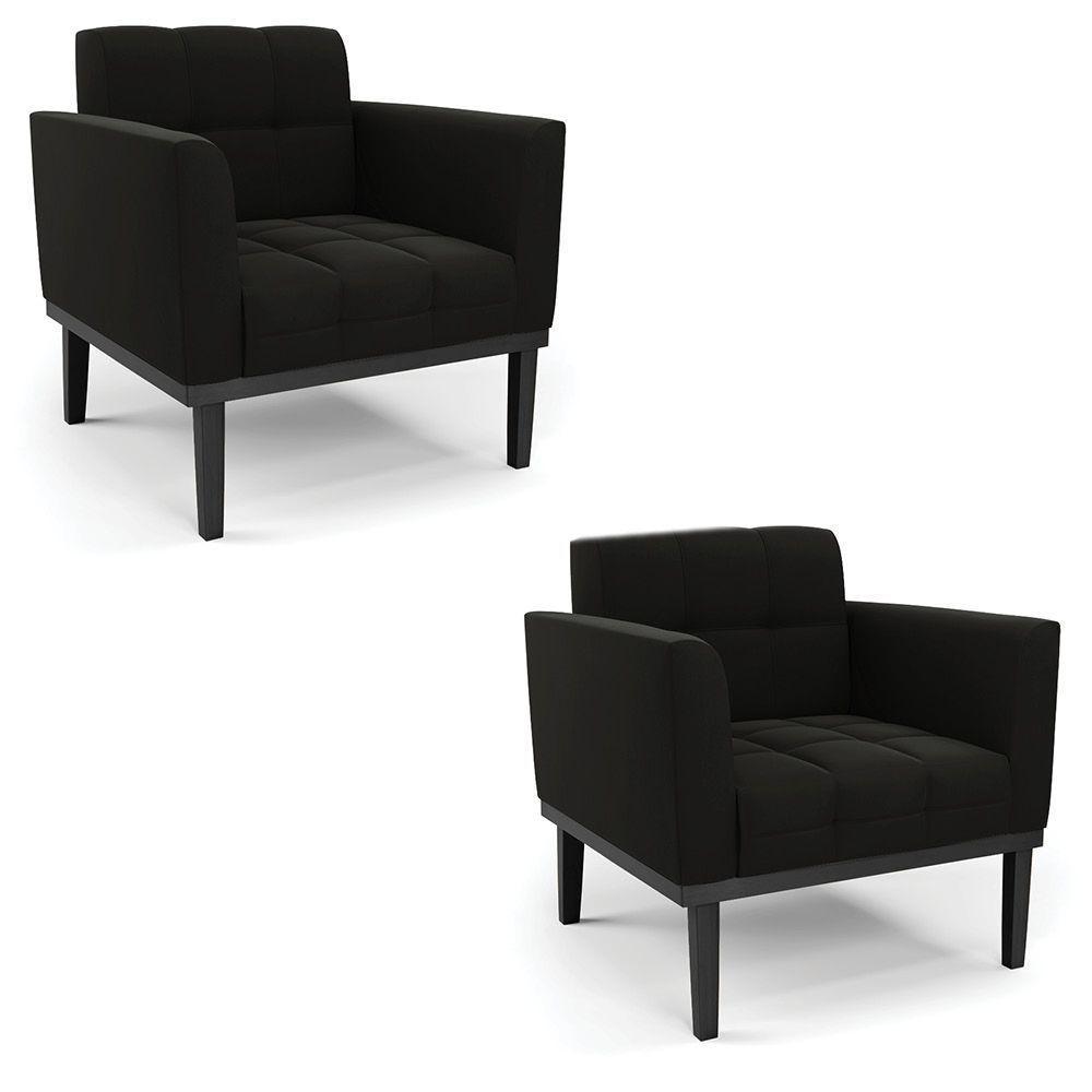 Poltrona Base De Madeira Fixa Preto Kit 2 Elisa Suede D03 - D'rossi Cor Preto - 1