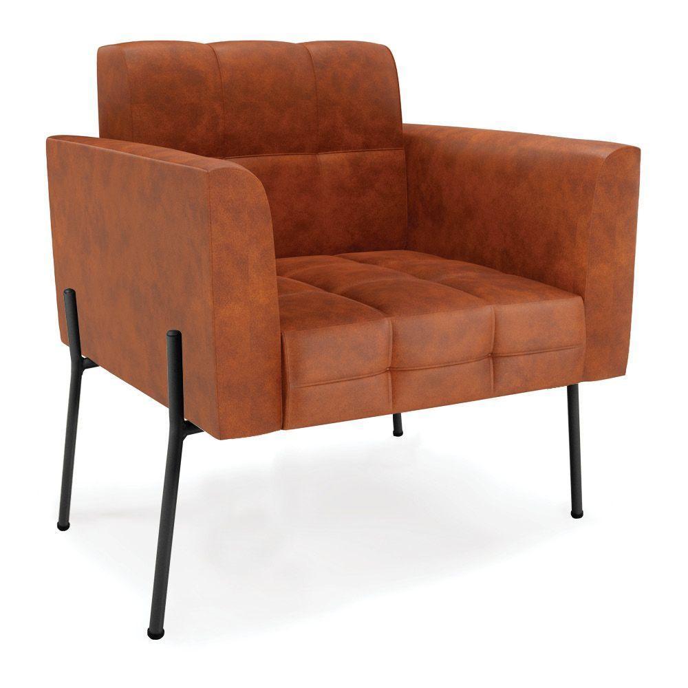 Poltrona Pé De Ferro Preto Para Sala Elisa Corano D03 - D'rossi Cor Nozes - 1