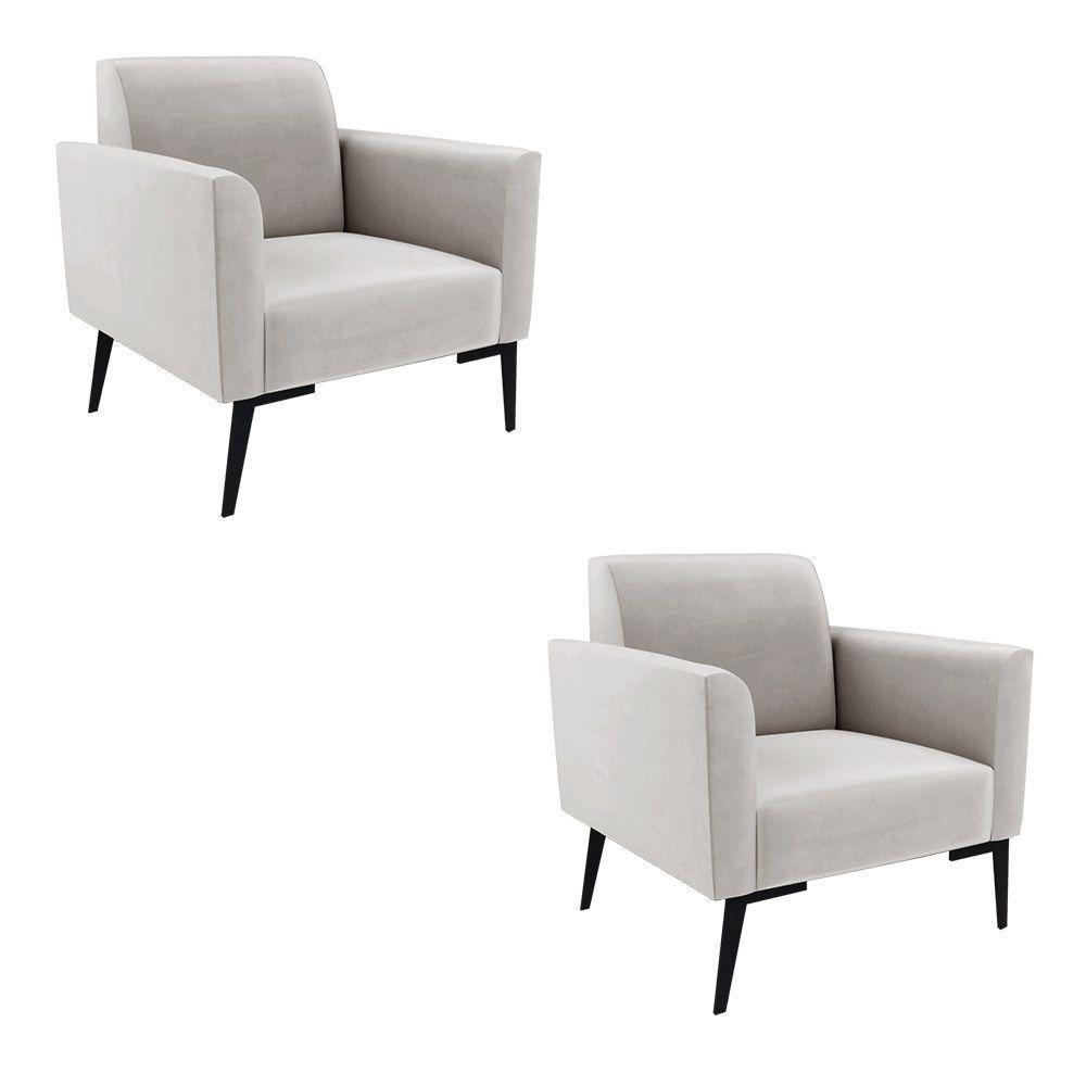 Kit 2 Poltronas Pés Villach Marisa Veludo Cinza D03 - D'rossi - 1