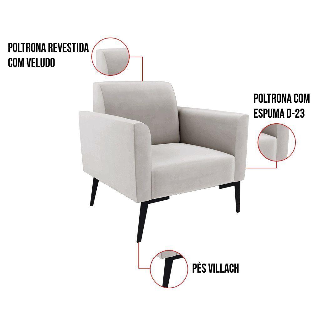 Kit 2 Poltronas Pés Villach Marisa Veludo Cinza D03 - D'rossi - 3