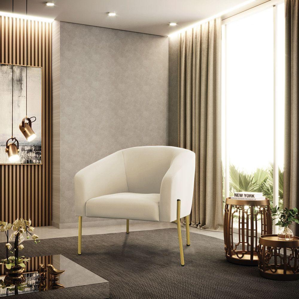 Poltrona Pé De Ferro Dourado Kit 2 Stella Veludo D03 - D'rossi Cor Bege - 6