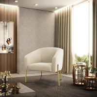 Poltrona Pé De Ferro Dourado Kit 2 Stella Veludo D03 - D'rossi Cor Bege - 6