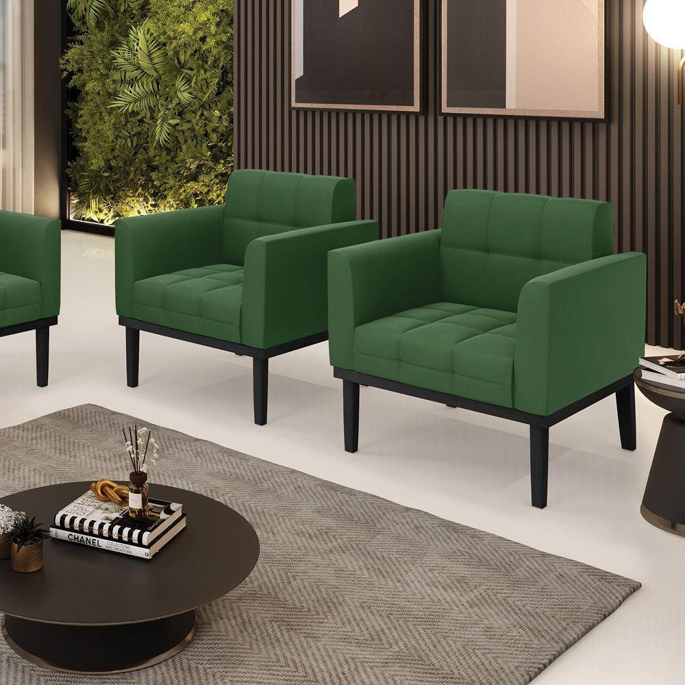 Poltrona Base De Madeira Fixa Preto Kit 2 Elisa Suede D03 - D'rossi Cor Verde - 6