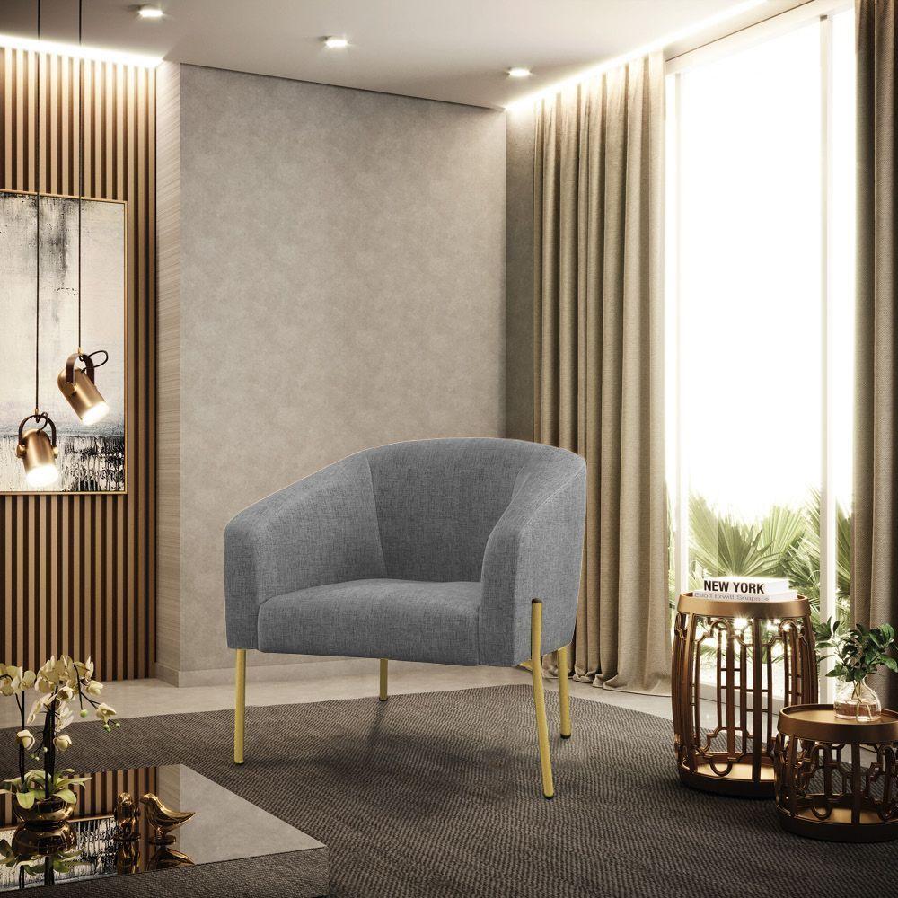 Poltrona Pé De Ferro Dourado Sala De Estar Stella Linho D03 - D'rossi Cor A26 Grafite - 5