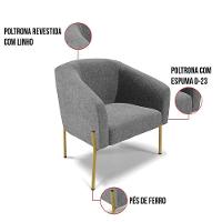 Poltrona Pé De Ferro Dourado Sala De Estar Stella Linho D03 - D'rossi Cor A26 Grafite - 2