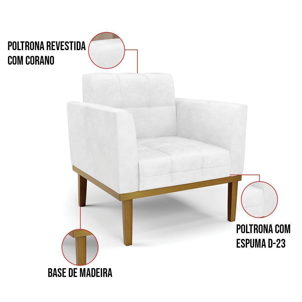 Poltrona Base De Madeira Fixa Castanho Elisa Corano D03 - D'rossi Cor Branco - 2