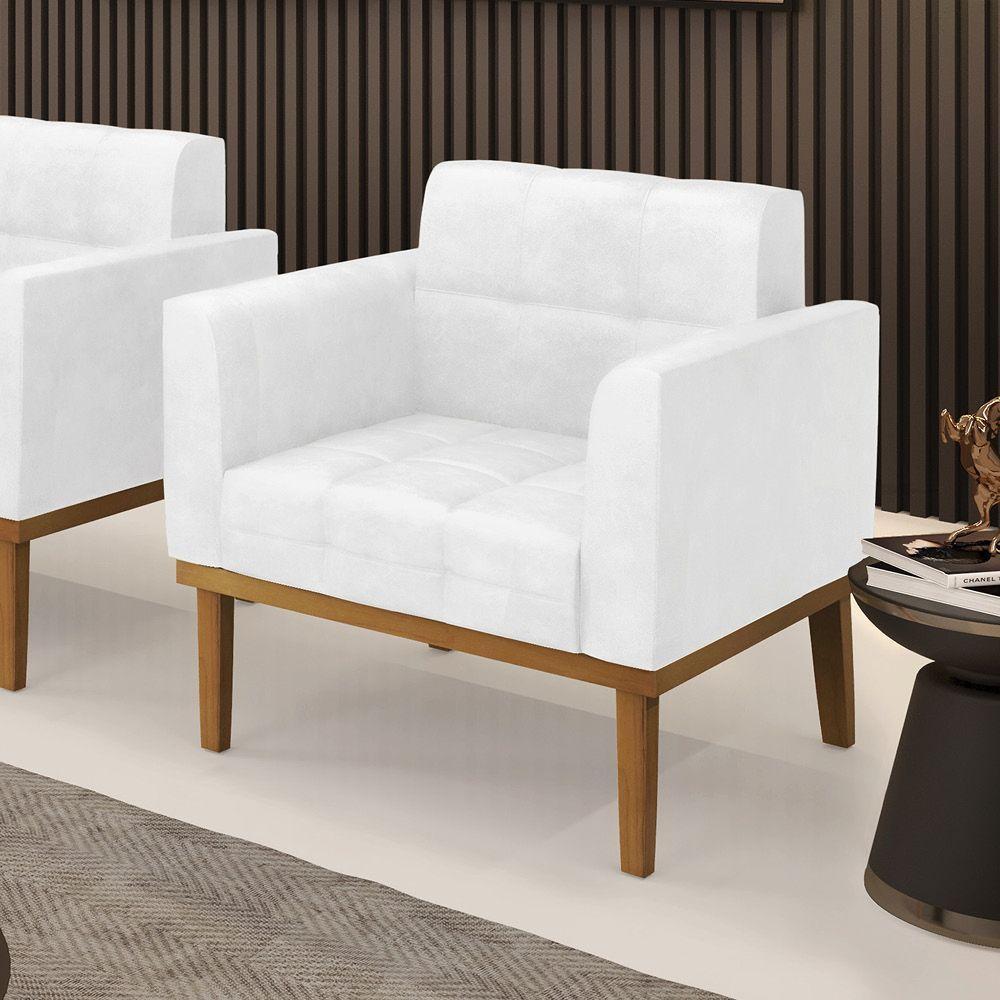 Poltrona Base De Madeira Fixa Castanho Elisa Corano D03 - D'rossi Cor Branco - 6