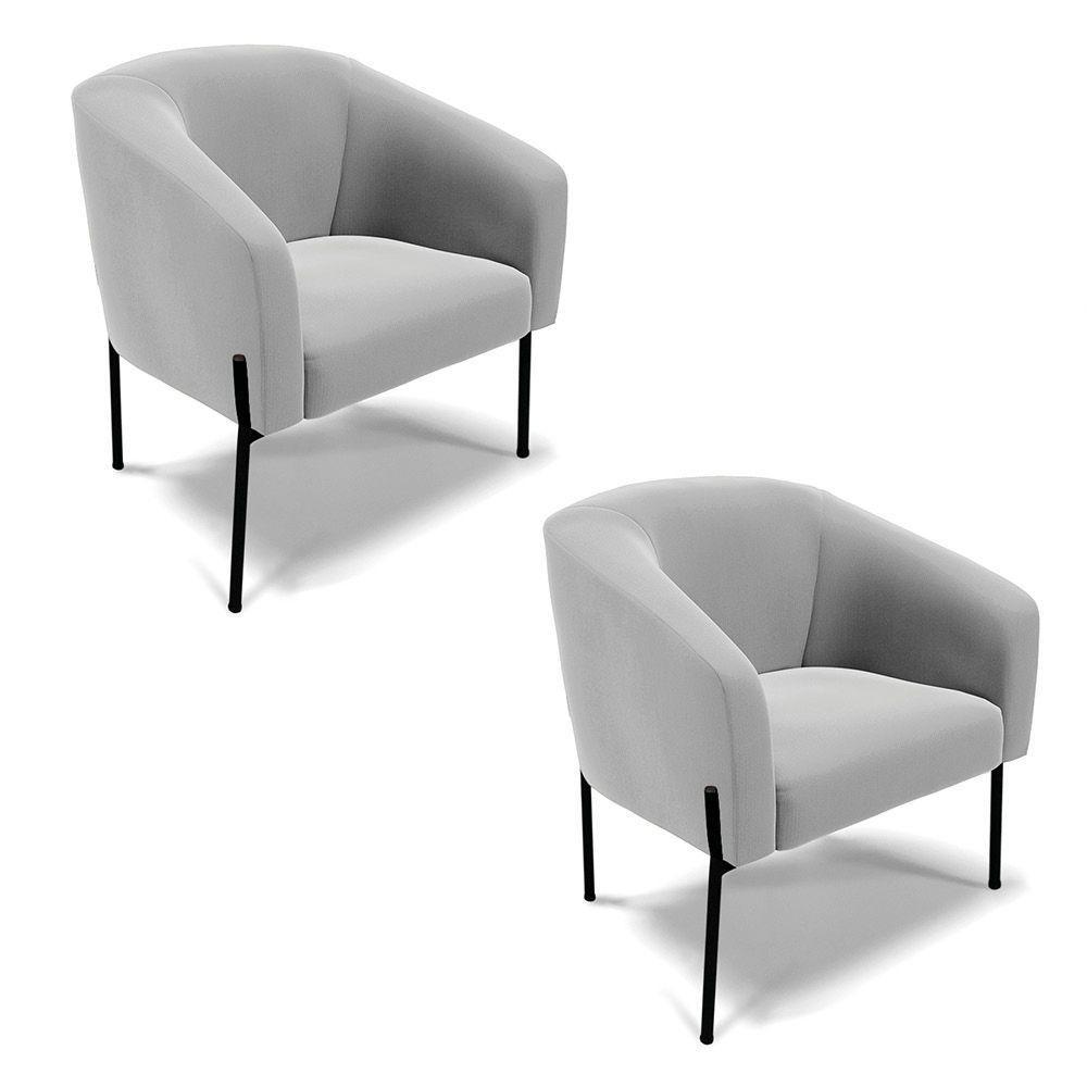 Poltrona Pé De Ferro Preto Kit 2 Stella Suede D03 - D'rossi Cor Cinza - 1