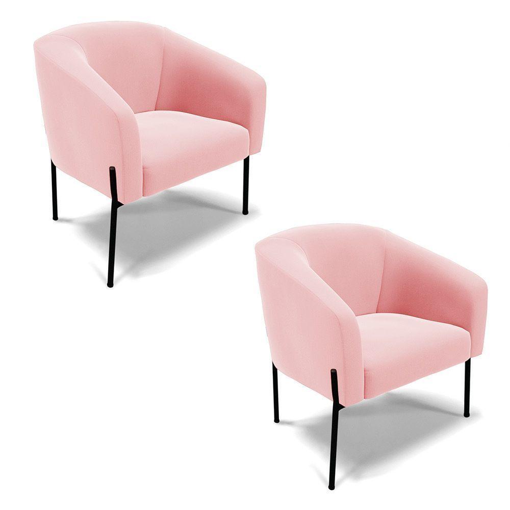 Poltrona Pé De Ferro Preto Kit 2 Stella Suede D03 - D'rossi Cor Rosa Bebê - 1
