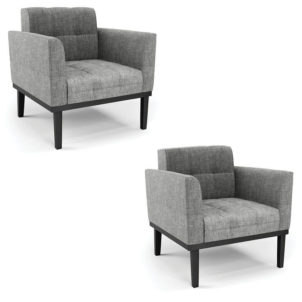 Poltrona Base De Madeira Fixa Preto Kit 2 Elisa Linho D03 - D'rossi Cor A26 Grafite - 1