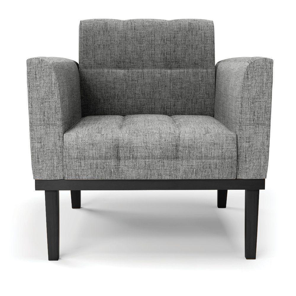 Poltrona Base De Madeira Fixa Preto Kit 2 Elisa Linho D03 - D'rossi Cor A26 Grafite - 5