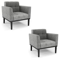 Poltrona Base De Madeira Fixa Preto Kit 2 Elisa Linho D03 - D'rossi Cor A26 Grafite - 1