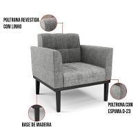 Poltrona Base De Madeira Fixa Preto Kit 2 Elisa Linho D03 - D'rossi Cor A26 Grafite - 2