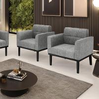 Poltrona Base De Madeira Fixa Preto Kit 2 Elisa Linho D03 - D'rossi Cor A26 Grafite - 6