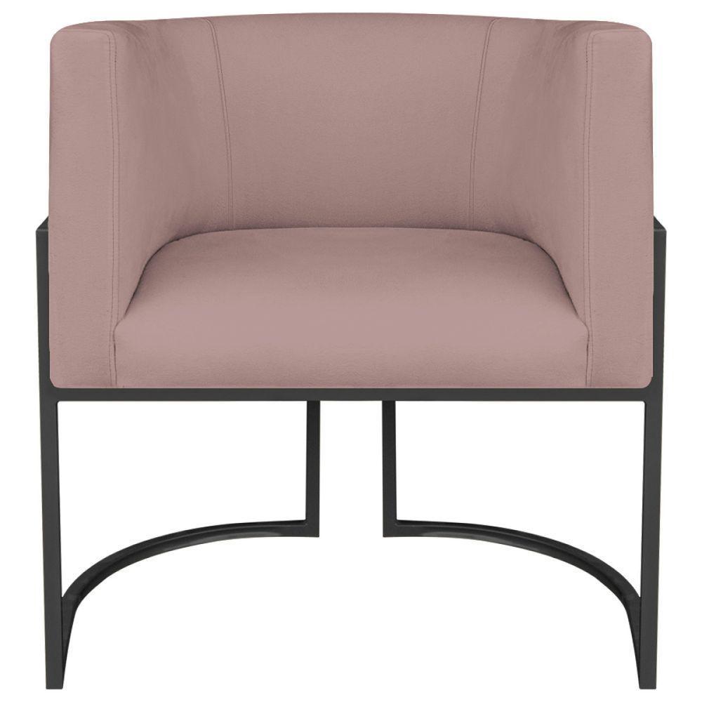 Kit 02 Poltronas Decorativas Luna Base De Ferro Preto Linho Rosê - 3