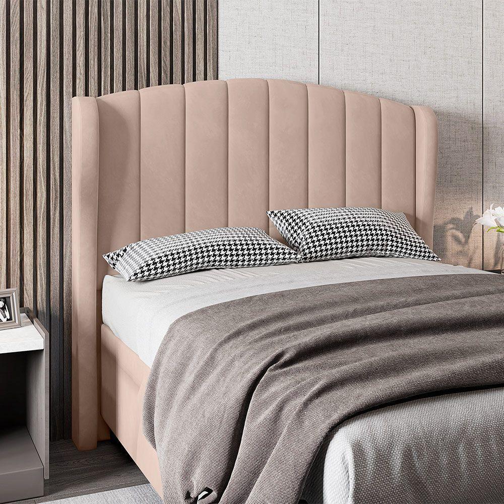 Cabeceira Para Cama Box Casal 140 Cm Angel Veludo Bege I02 - D'rossi - 5