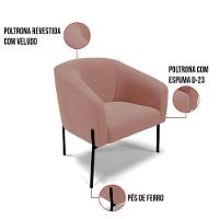 Poltrona Pé De Ferro Preto Kit 2 Stella Veludo D03 - D'rossi Cor Rose - 3