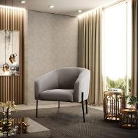 Poltrona Pé De Ferro Preto Kit 2 Stella Veludo D03 - D'rossi Cor Cinza