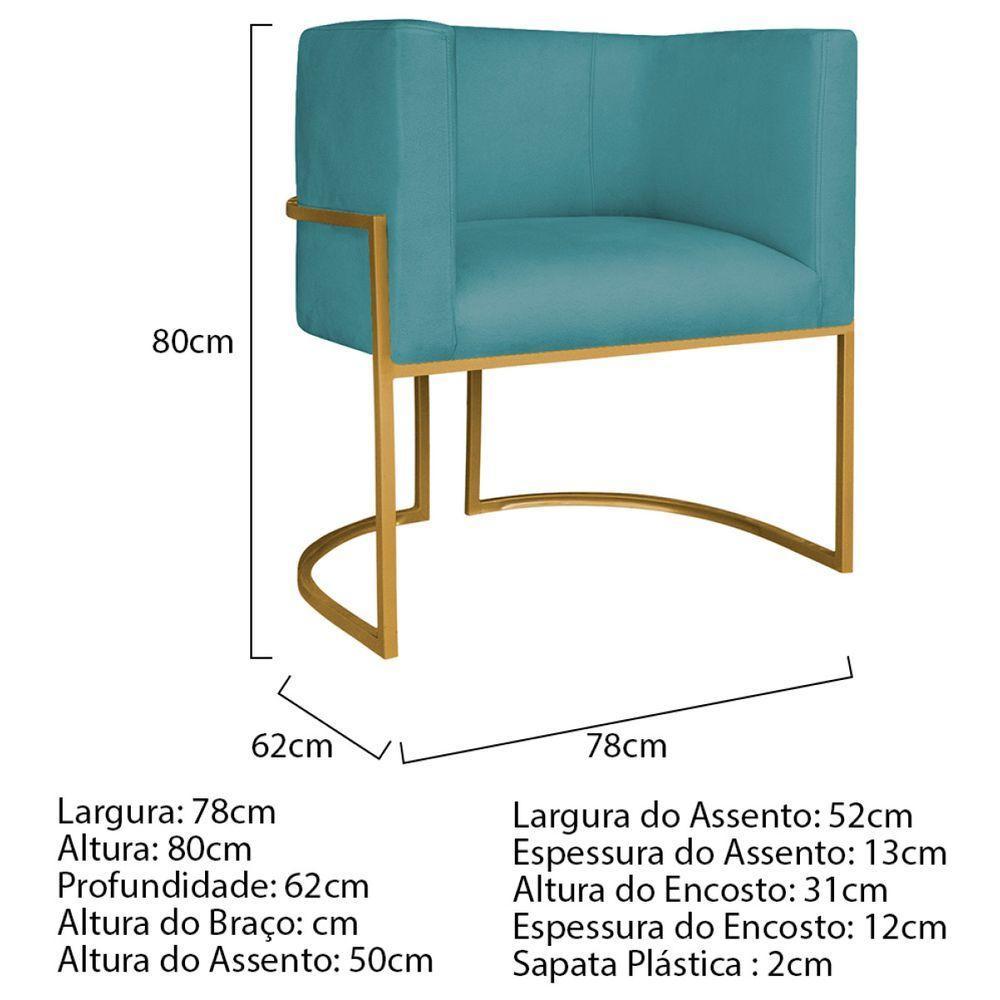 Kit 02 Poltronas Decorativas Luna Base De Ferro Dourado Suede Azul Turquesa - 7