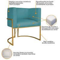 Kit 02 Poltronas Decorativas Luna Base De Ferro Dourado Suede Azul Turquesa