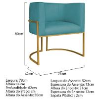 Kit 02 Poltronas Decorativas Luna Base De Ferro Dourado Suede Azul Turquesa - 7